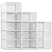 SEE SPRING Shoe Storage Organizers Box for Entryway Clear Plastic Stackable Sneaker Container Bin Holder,Set of 12,White